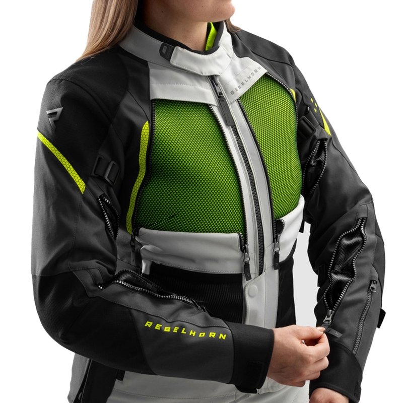 Dames motorjas Rebelhorn Hardy 3.0 zwart-grijs-fluogeel