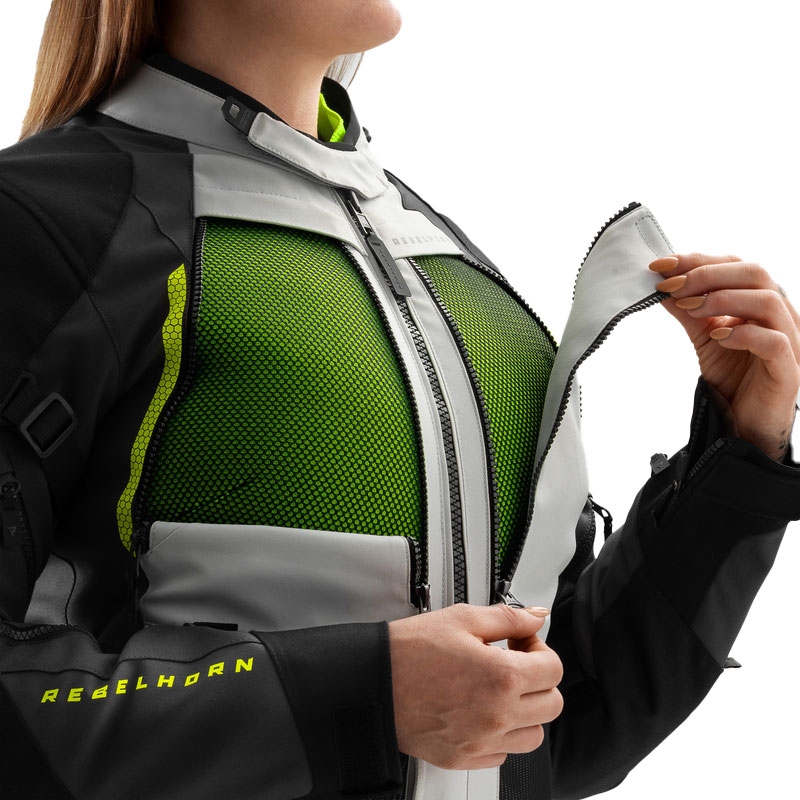 Dames motorjas Rebelhorn Hardy 3.0 zwart-grijs-fluogeel