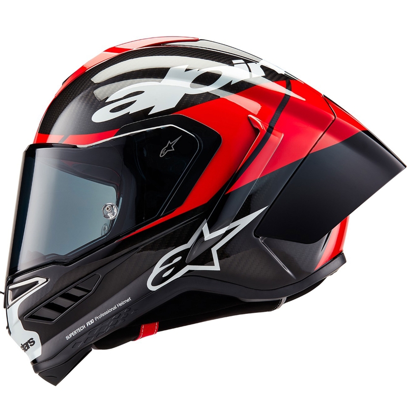 Alpinestars Supertech R-10 Element carbon fluo integraalhelm voor motorfietsen, rood-wit