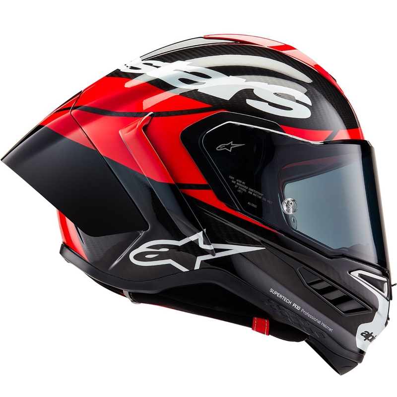 Alpinestars Supertech R-10 Element carbon fluo integraalhelm voor motorfietsen, rood-wit