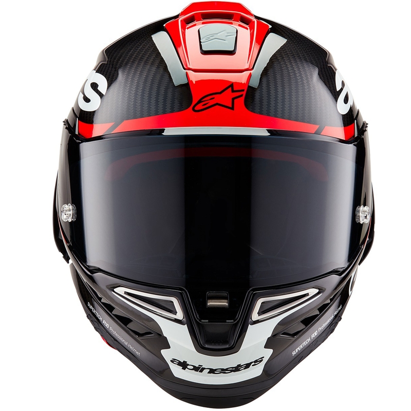 Alpinestars Supertech R-10 Element carbon fluo integraalhelm voor motorfietsen, rood-wit