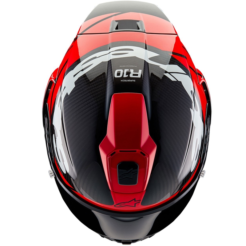 Alpinestars Supertech R-10 Element carbon fluo integraalhelm voor motorfietsen, rood-wit