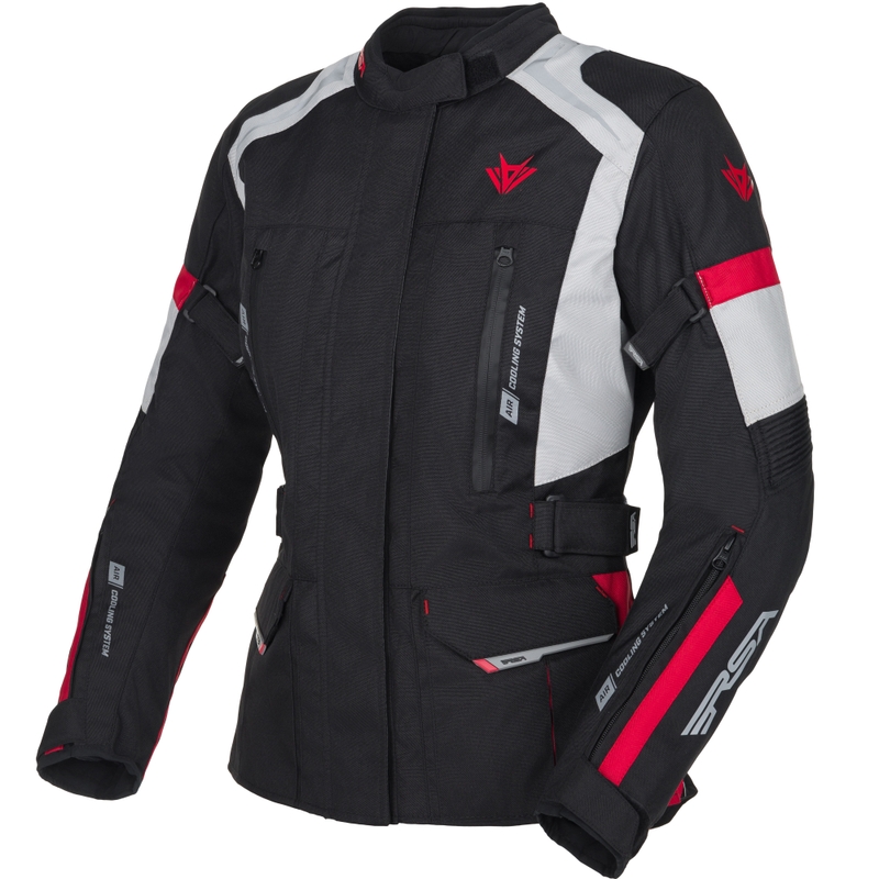 Dames motorjack RSA EXO 2 zwart-grijs-rood