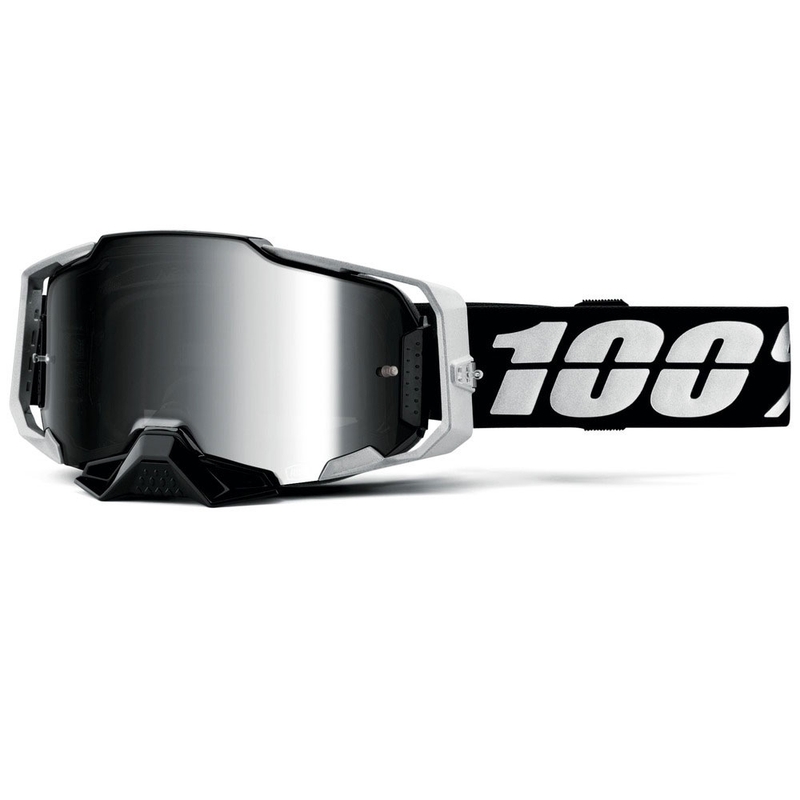 Motorcrossbril 100% ARMEGA Reneen S2 met zilverkleurig plexiglas