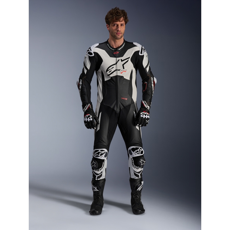 Alpinestars GP Plus V4 Sprint Eendelig Leren Pak, Tech-Air Compatibel Zwart-Wit-Rood Fluo