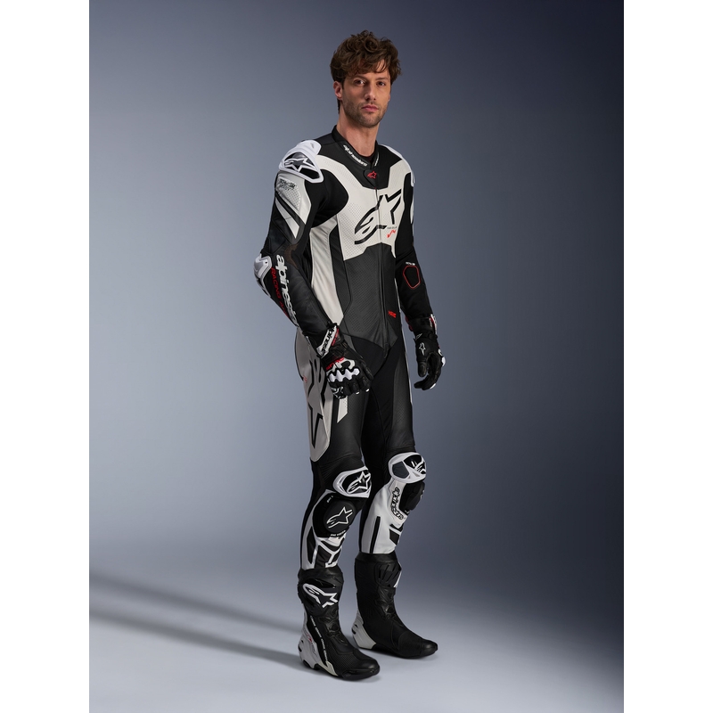 Alpinestars GP Plus V4 Sprint Eendelig Leren Pak, Tech-Air Compatibel Zwart-Wit-Rood Fluo