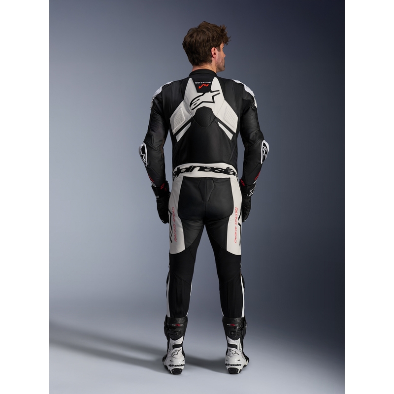 Alpinestars GP Plus V4 Sprint Eendelig Leren Pak, Tech-Air Compatibel Zwart-Wit-Rood Fluo