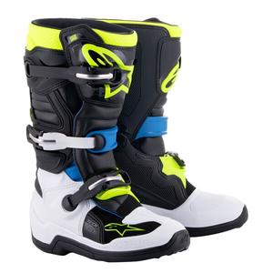 Alpinestars Tech 7 S kindermotorlaarzen zwart-wit-fluo geel-blauw