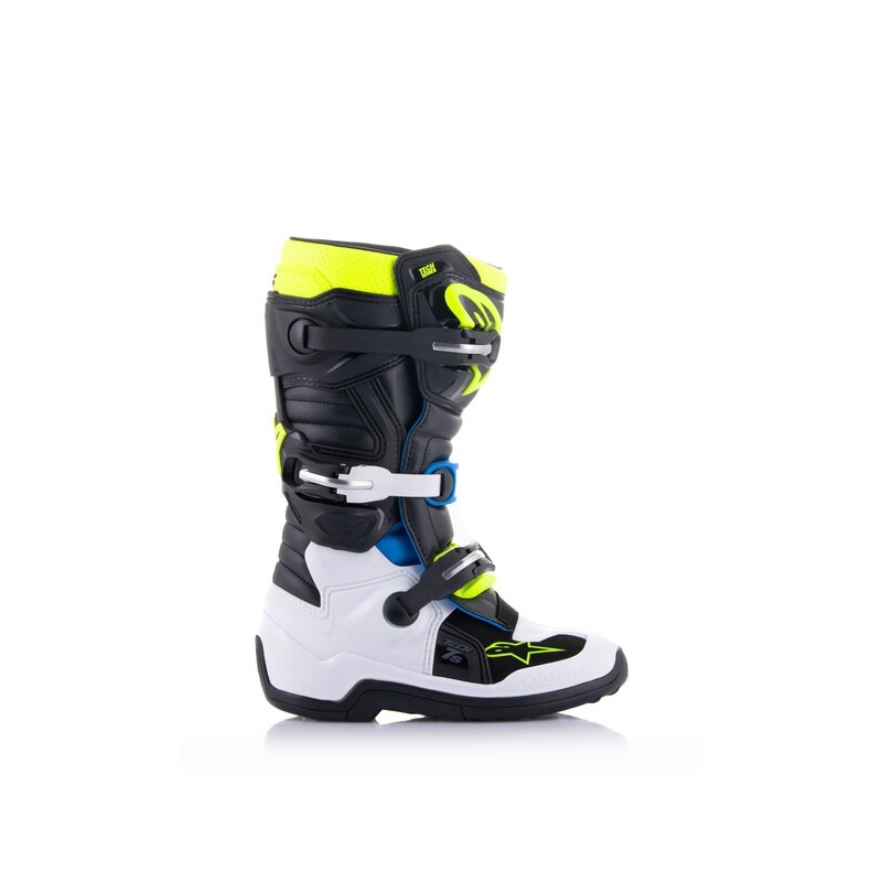 Alpinestars Tech 7 S kindermotorlaarzen zwart-wit-fluo geel-blauw
