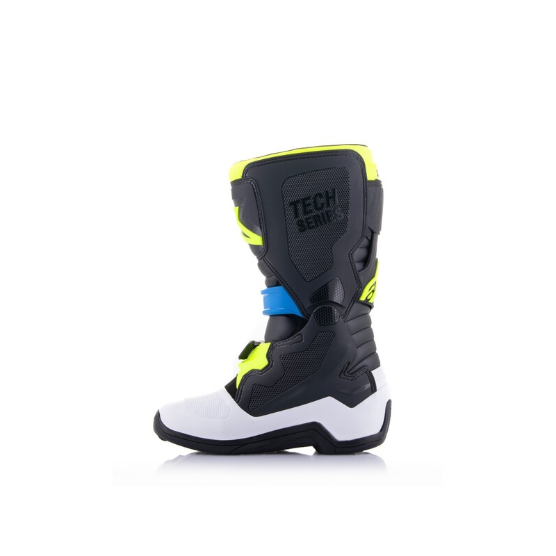 Alpinestars Tech 7 S kindermotorlaarzen zwart-wit-fluo geel-blauw