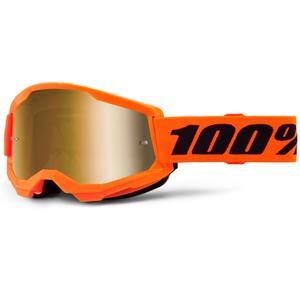 Kindercrossbril 100% STRATA 2 oranje met spiegelend goudkleurig plexiglas