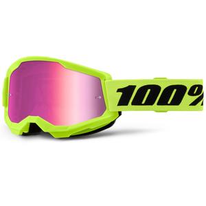 Kindercrossbril 100% STRATA 2 fluo geel met roze plexiglas