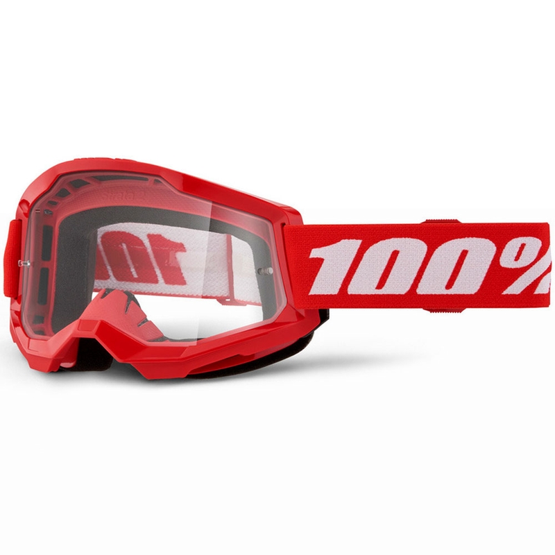 Kindercrossbril 100% STRATA 2 rood met helder plexiglas