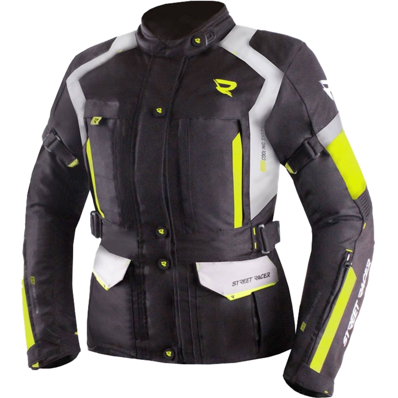 Dames motorjack Street Racer Hilax zwart-grijs-fluogeel