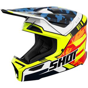 Motocrosshelm Shot Furious Flash glanzend blauw-fluo geel