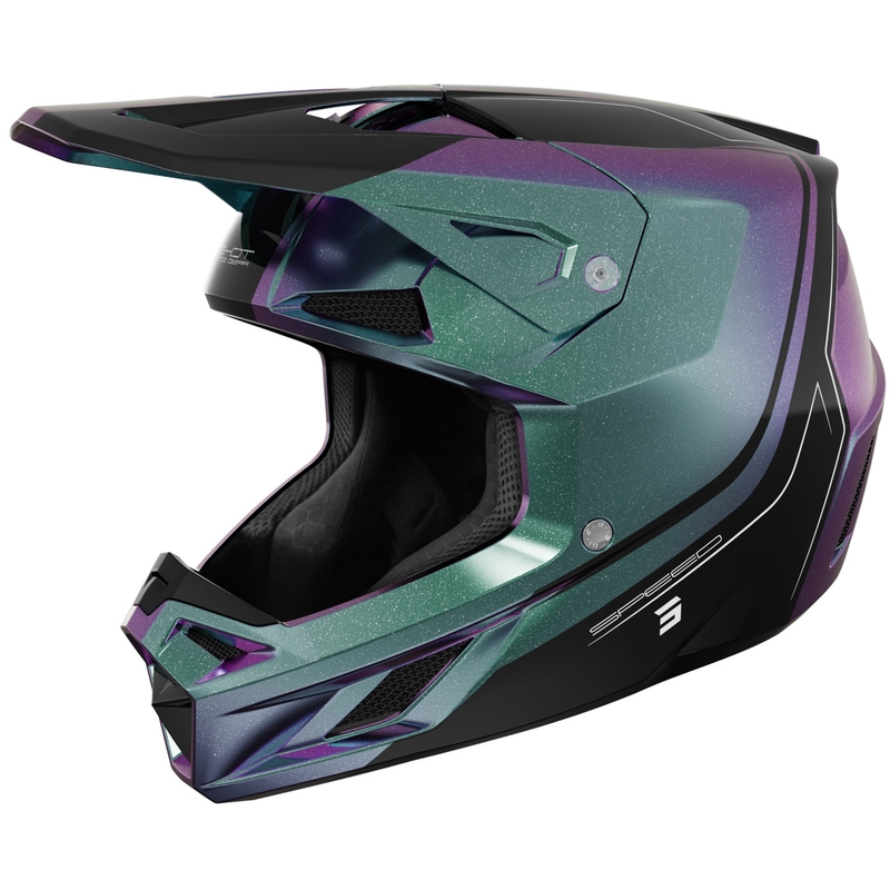 Motocrosshelm Shot Speed Fury glanzende kameleon