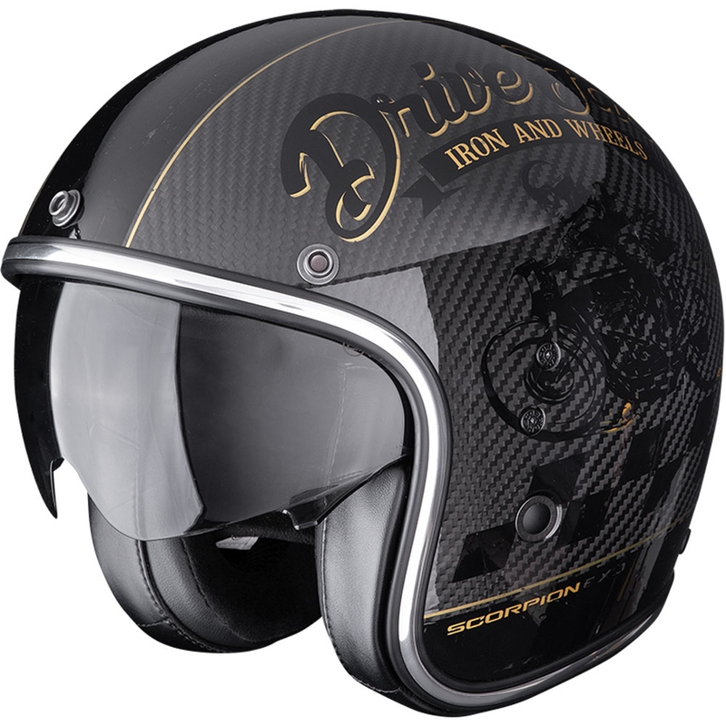 Scorpion Belfast EVO Carbon Zippy Open Face Motorhelm Zwart-Goud