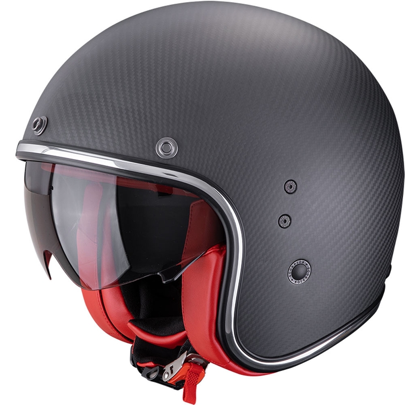 Scorpion Belfast EVO Carbon Solid Open Face Motorhelm Mat Zwart-Rood