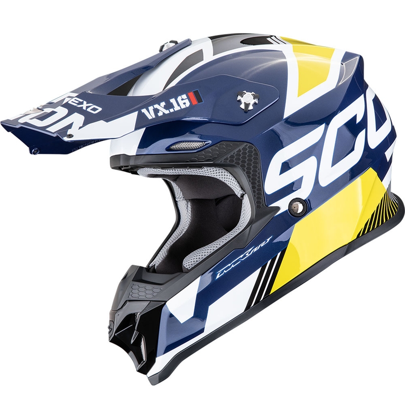 Scorpion VX-16 EVO Air Analog crosshelm wit-blauw-geel
