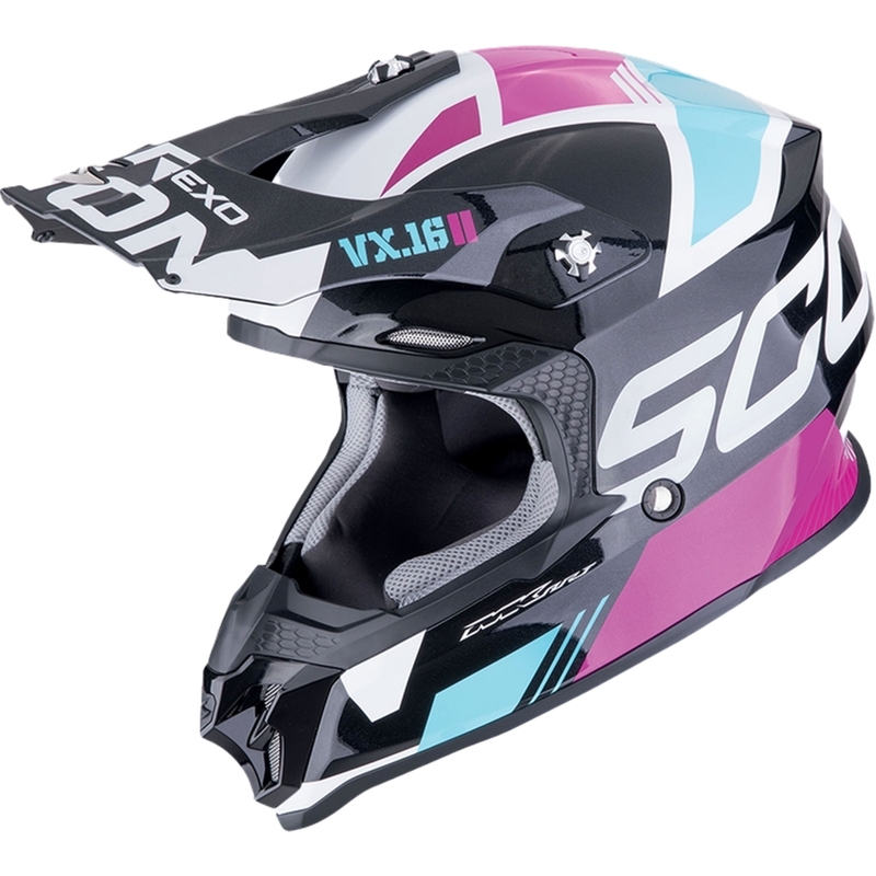 Motorcrosshelm Scorpion VX-16 EVO AIR ANALOG metallic zwart-blauw-roze