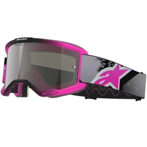 Alpinestars Vision 5 Lahnd fluo roze-grijs-zwart-wit crossbril met gespiegelde zilveren lens