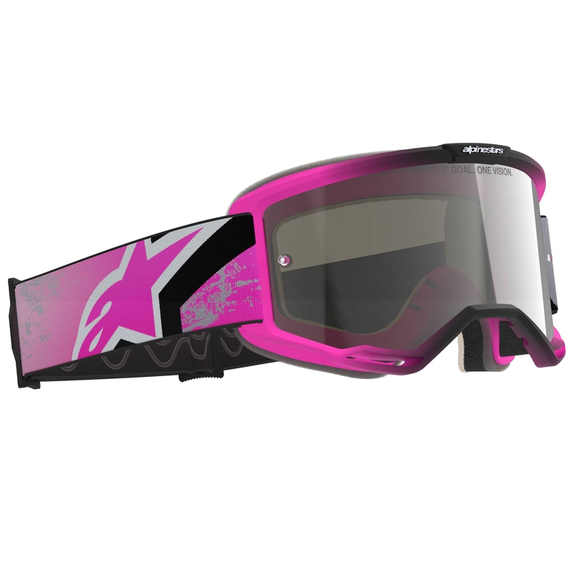 Alpinestars Vision 5 Lahnd fluo roze-grijs-zwart-wit crossbril met gespiegelde zilveren lens