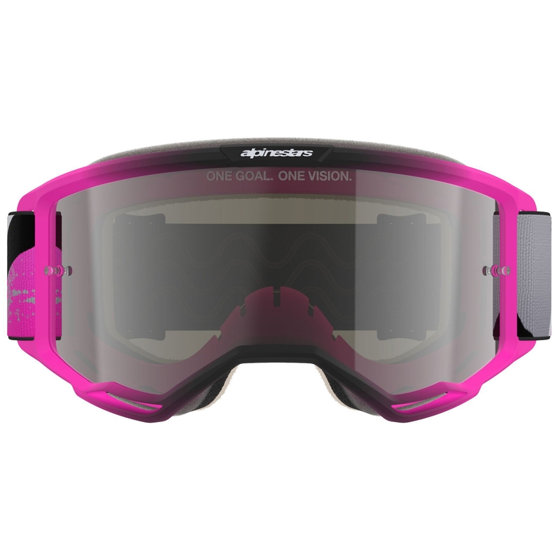 Alpinestars Vision 5 Lahnd fluo roze-grijs-zwart-wit crossbril met gespiegelde zilveren lens