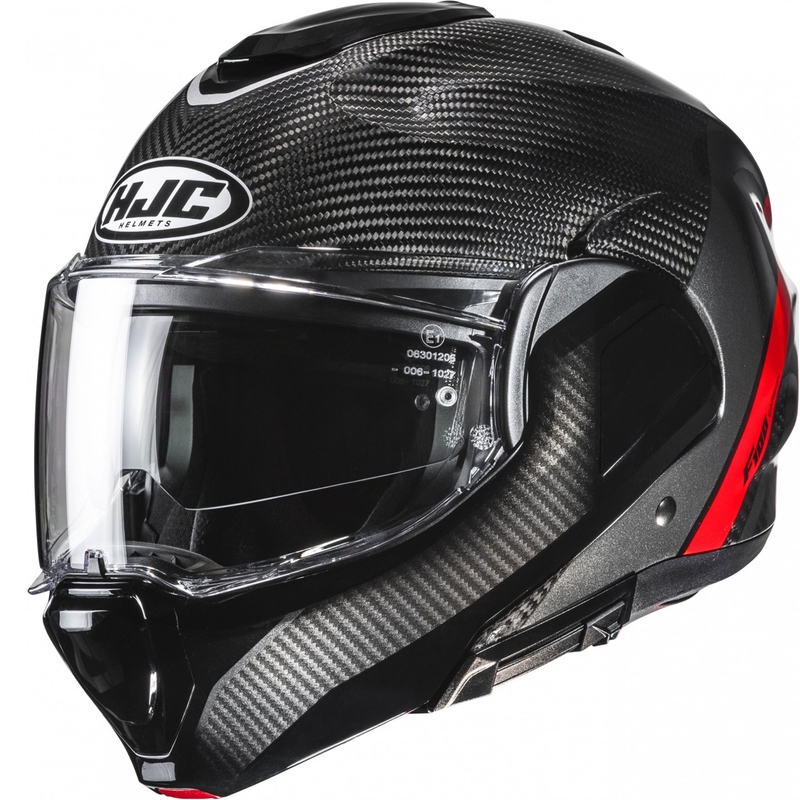 HJC F100 Carbon Stan MC1 klapmotorhelm zwart-rood
