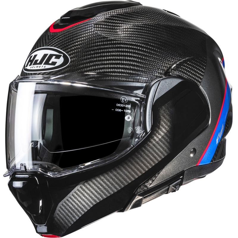 Opklapbare motorhelm HJC F100 Carbon Stan MC21 zwart-blauw-rood