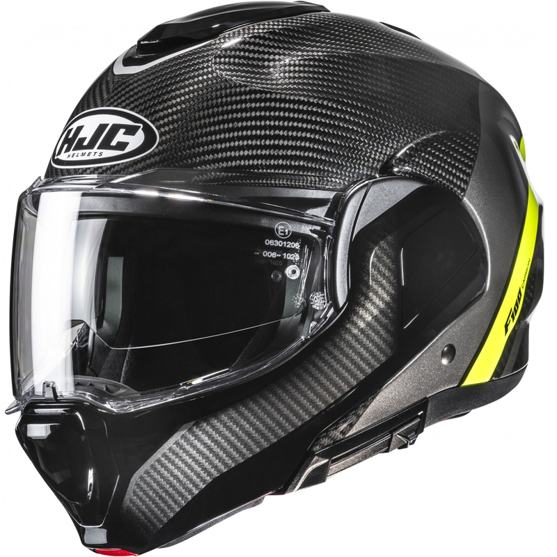 Opklapbare motorhelm HJC F100 Carbon Stan MC3H zwart-fluo geel