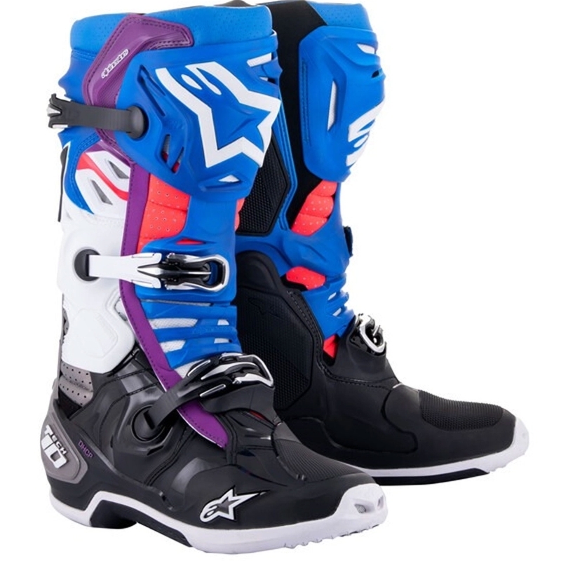 Alpinestars Tech 10 Supervented Geperforeerd Blauw-Paars-Roze-Wit-Grijs-Zwart Motorfietslaarzen