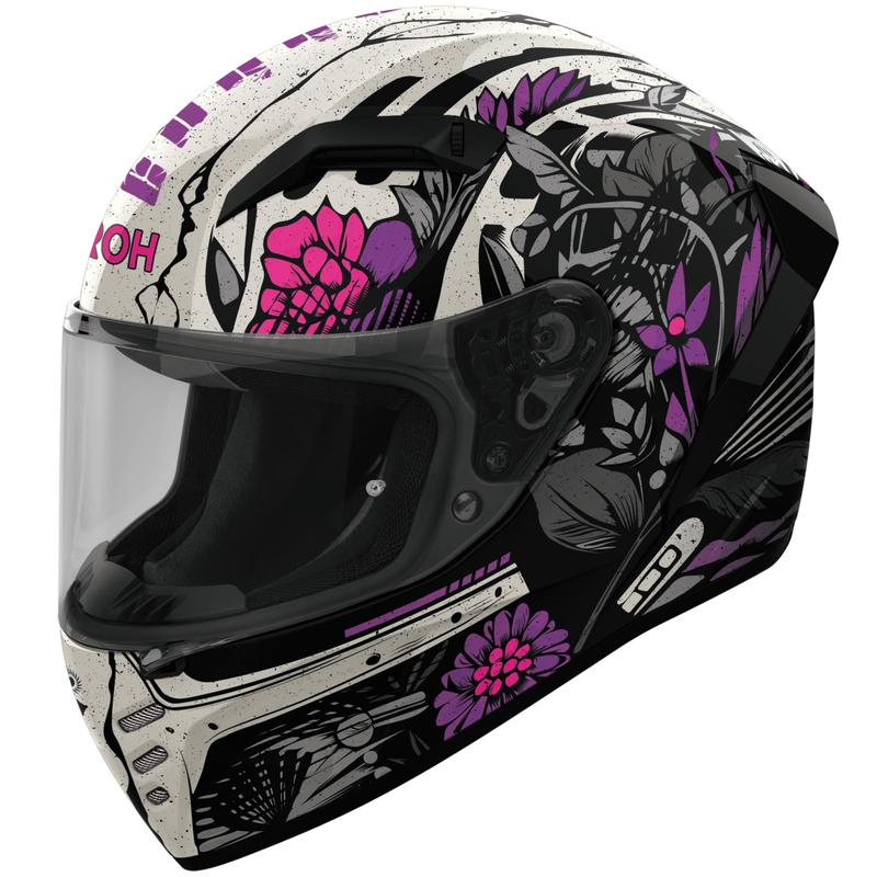 Airoh CONNOR Bloom integraal motorhelm glanzend zwart-grijs-paars