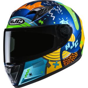 Kinder integraal motorhelm HJC Y10 Mika MC23 blauw-geel-groen
