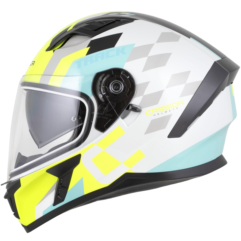 Cassida Orbit Track integraal motorhelm wit-fluo geel-turquoise-zwart
