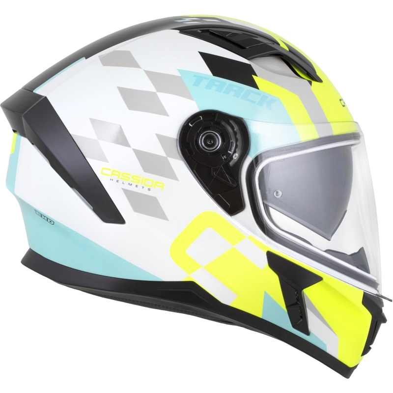 Cassida Orbit Track integraal motorhelm wit-fluo geel-turquoise-zwart