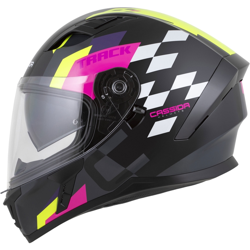 Cassida Orbit Track integraal motorhelm zwart-roze-paars-fluogeel-wit