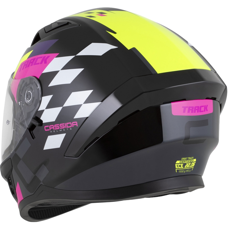 Cassida Orbit Track integraal motorhelm zwart-roze-paars-fluogeel-wit