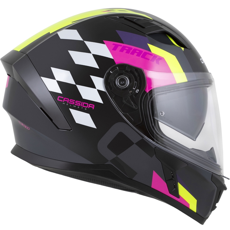Cassida Orbit Track integraal motorhelm zwart-roze-paars-fluogeel-wit