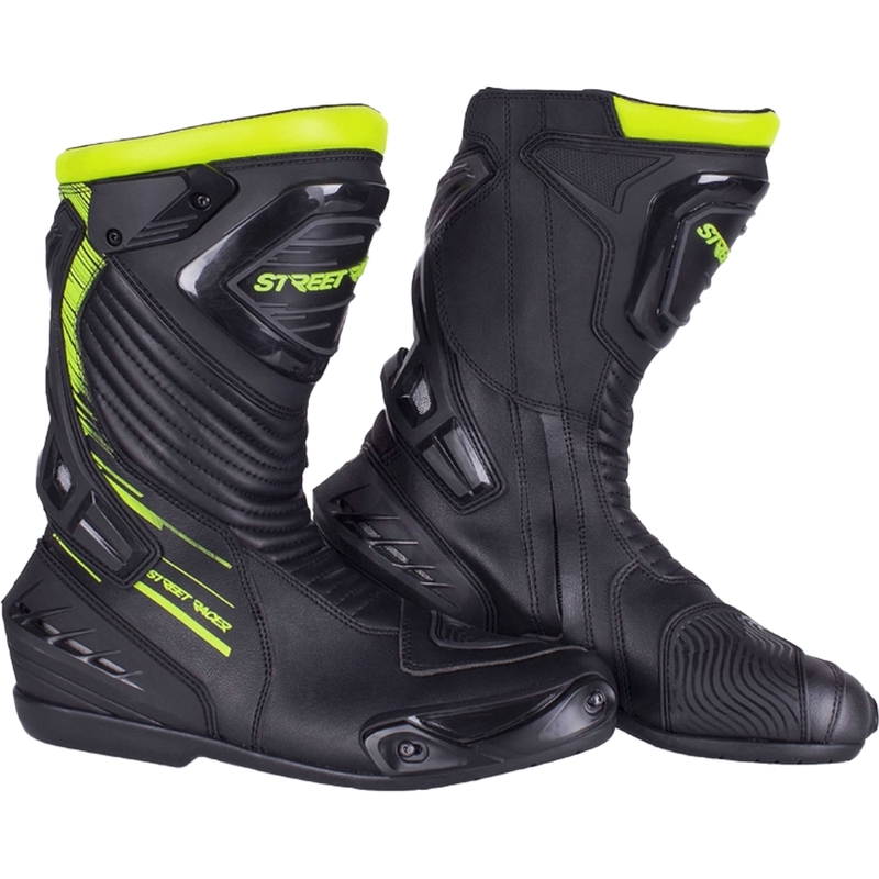 Street Racer Zwart-Fluo Geel Motorlaarzen