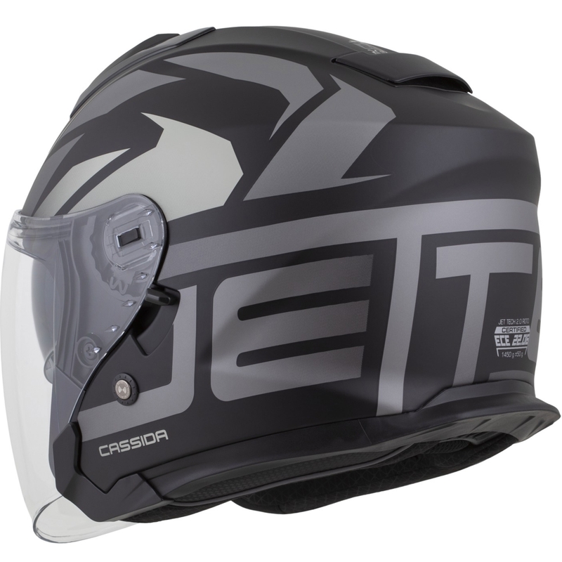 Cassida Jet Tech 2.0 RoTo Open Face Motorhelm Mat Zwart-Grijs-Wit