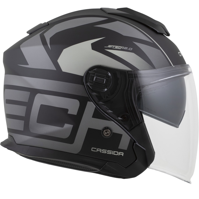 Cassida Jet Tech 2.0 RoTo Open Face Motorhelm Mat Zwart-Grijs-Wit