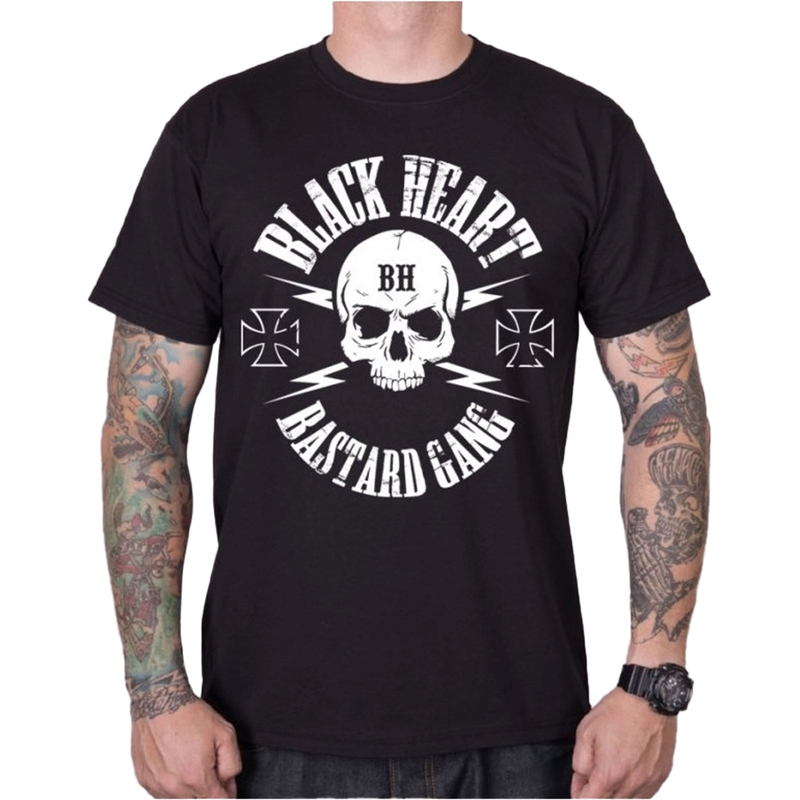 Heren T-shirt Black Heart Bastard Skull zwart