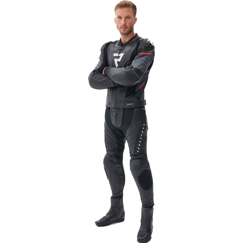 Rebelhorn Veloce leren motorbroek zwart-wit