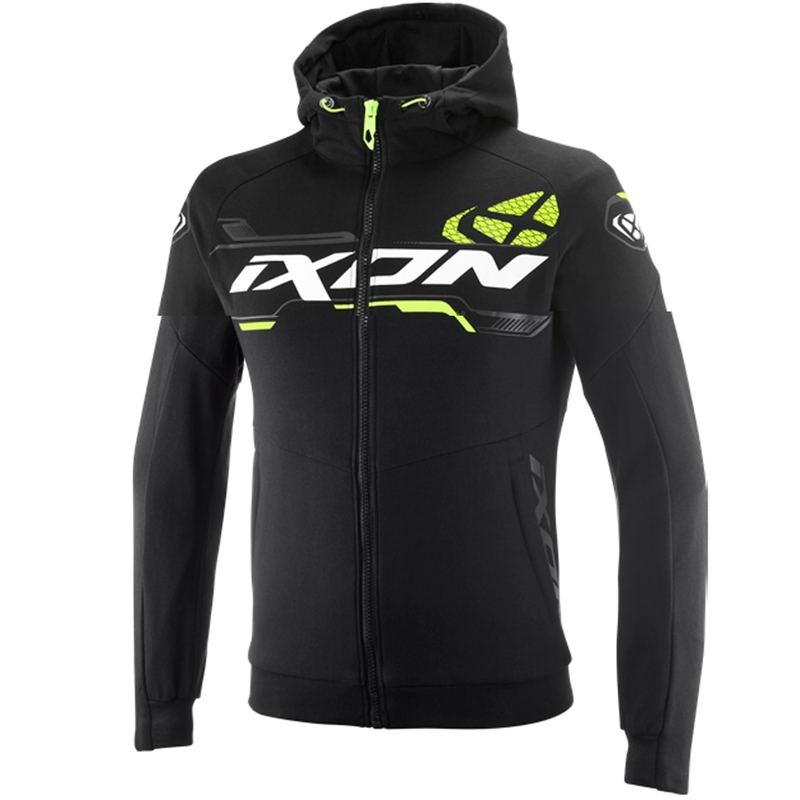 IXON Touchdown Ultra motorsweatshirt in zwart-wit-fluorescentiegeel