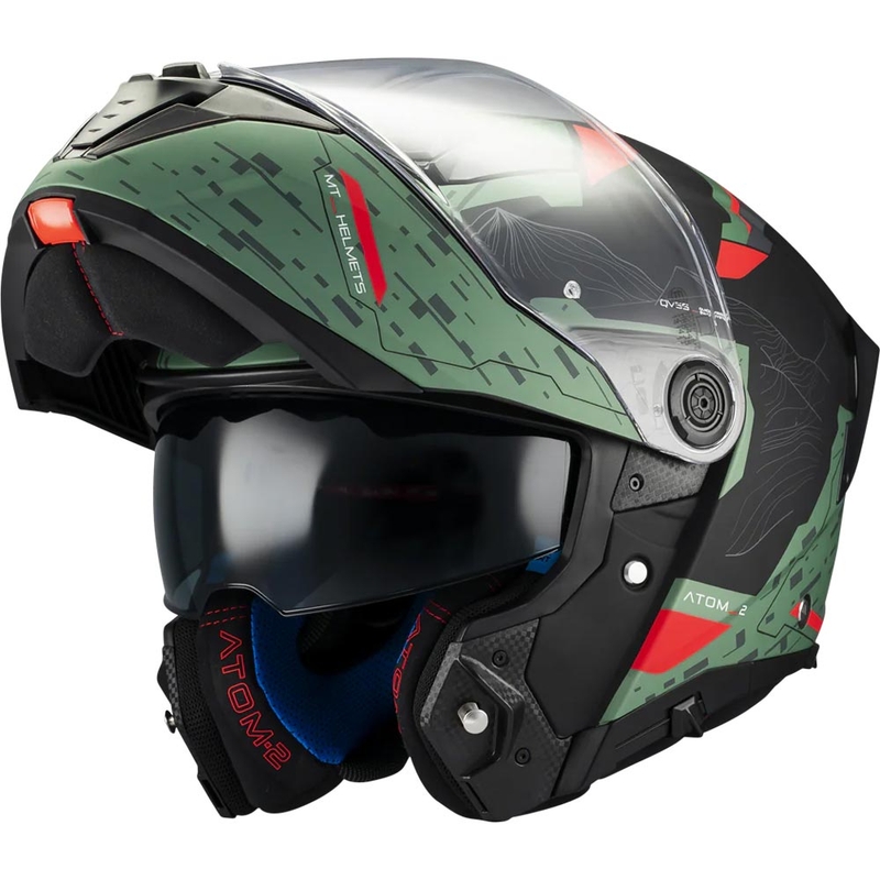 Opklapbare motorhelm MT Atom 2 SV Highlands C6 matgroen-zwart-rood