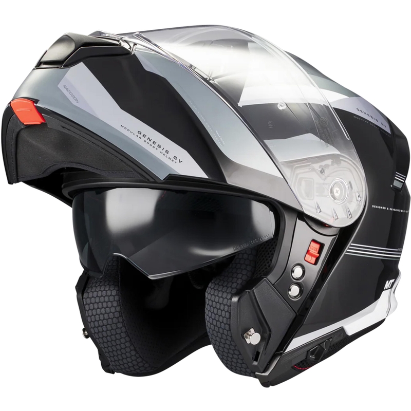 Opklapbare motorhelm MT Genesis SV Raccoon B12 zwart-grijs