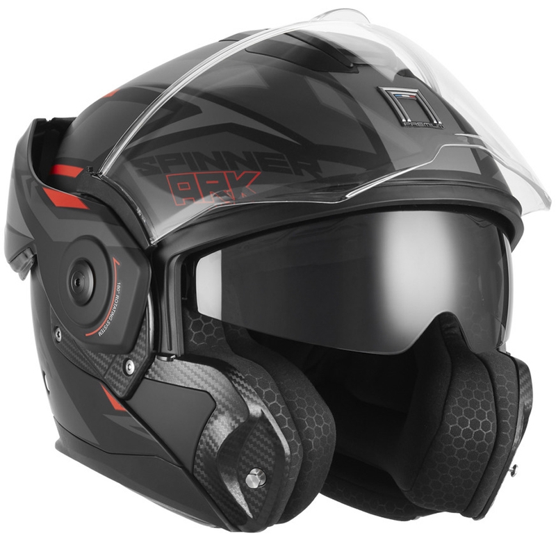 Opklapbare motorhelm NOX PREMIUM Spinner Ark matzwart-rood