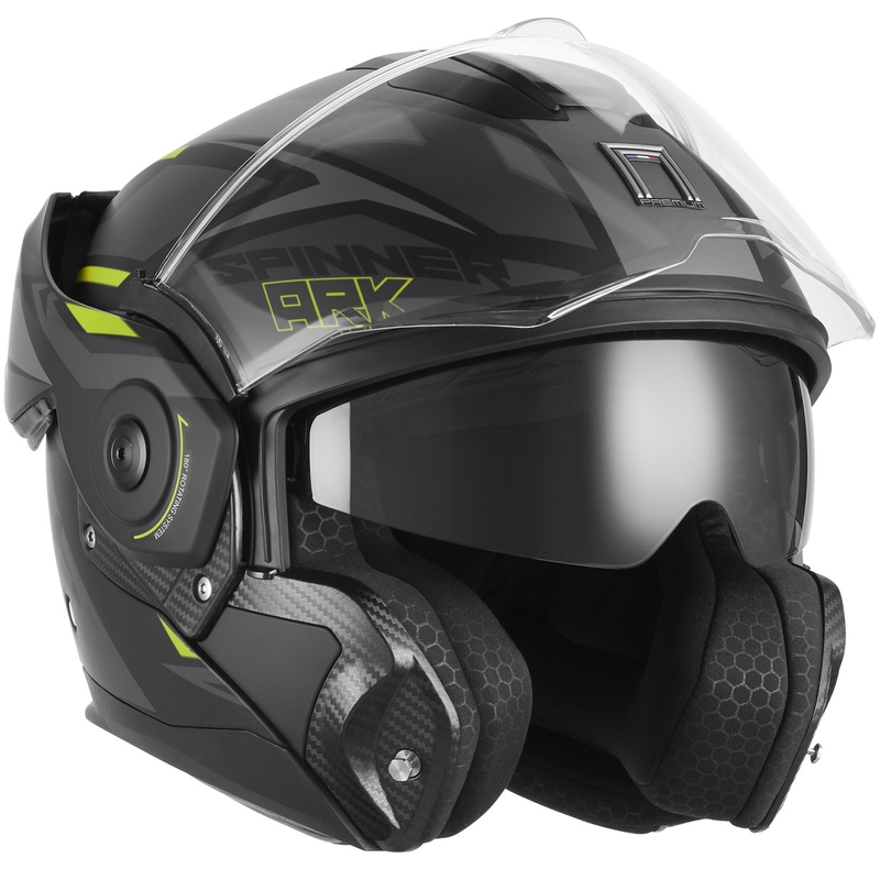 NOX PREMIUM Spinner Ark flip-up motorhelm matzwart-fluorgeel