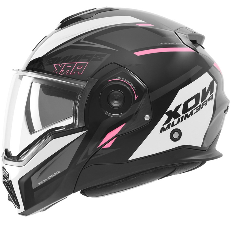 Opklapbare motorhelm NOX PREMIUM Spinner zwart-wit-roze