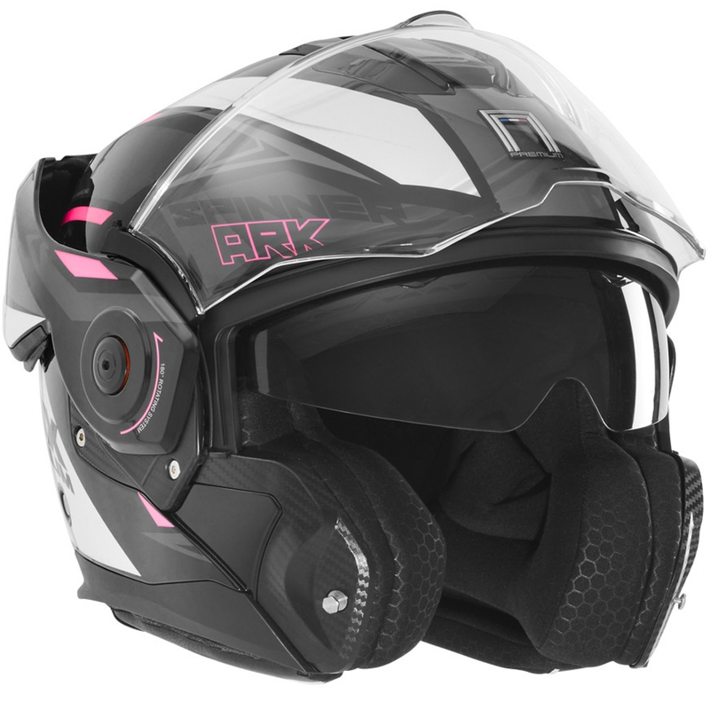 Opklapbare motorhelm NOX PREMIUM Spinner zwart-wit-roze